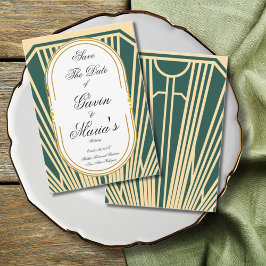 Convites Art Deco Art Nouveau Striped Gold Tone Modern 