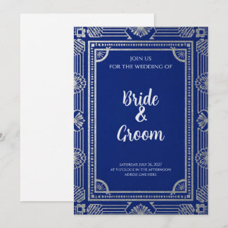 Convites Art Deco Azul Marinho Cinza Prata