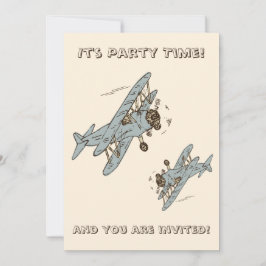Convites Art Deco Bi-Aviões - Hora do Partido Azul sem deta