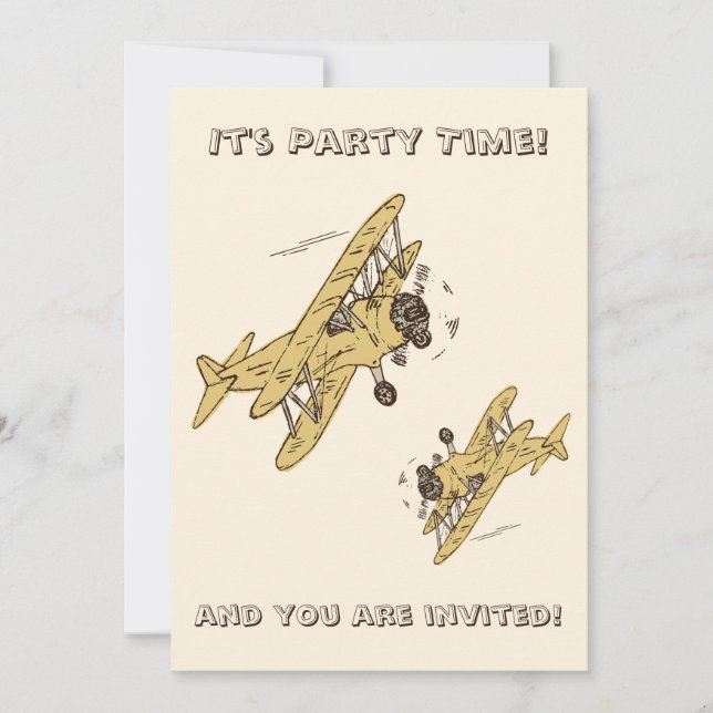Convites Art Deco Bi-planes - Horário do Partido Amarelo +  (Frente)