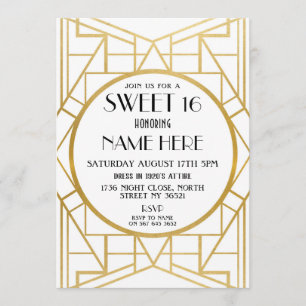 Convites Art Deco Birthday Sweet 16 do ano 20