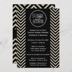 Convites Art Deco Black and Beige Chevron Standard