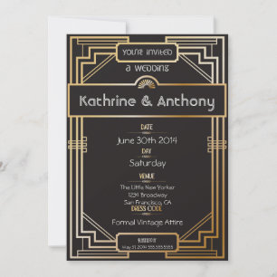 Convites Art Deco Black and Dourado Gatsby Weditation