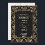 Convites Art Deco Black Gatsby 1920 Bachelor Party<br><div class="desc">Glamorous Art Deco Excelente Gatsby style design. Apresenta o estilo Art Deco,  forma falsa de folha de ouro e ornamentos,  num fundo preto. Use a ferramenta Personalizar para adicionar suas informações. Para obter itens correspondentes,  visite minha Coleção de Estilos de Gatsby Preto/Branco do Art Deco.</div>
