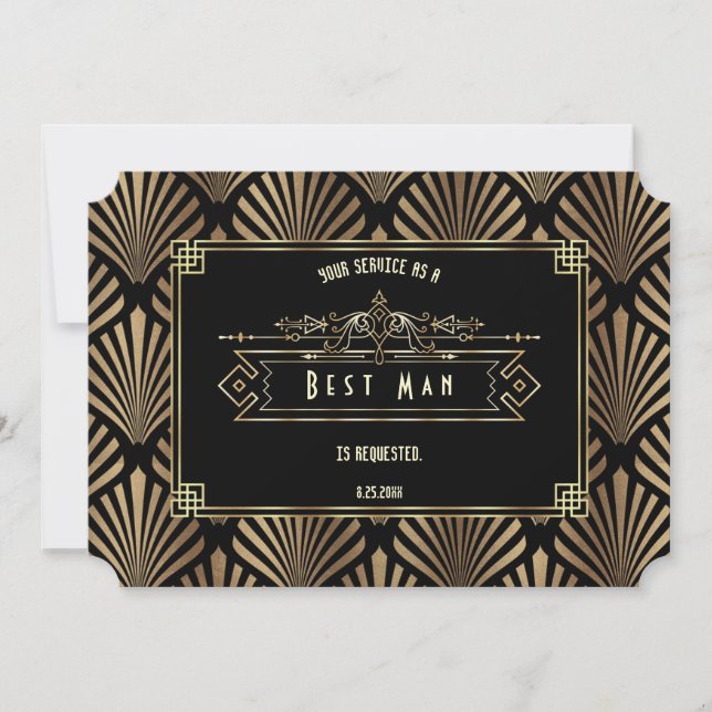 Convites Art Deco Black Gatsby Será O Meu Melhor Homem (Frente)