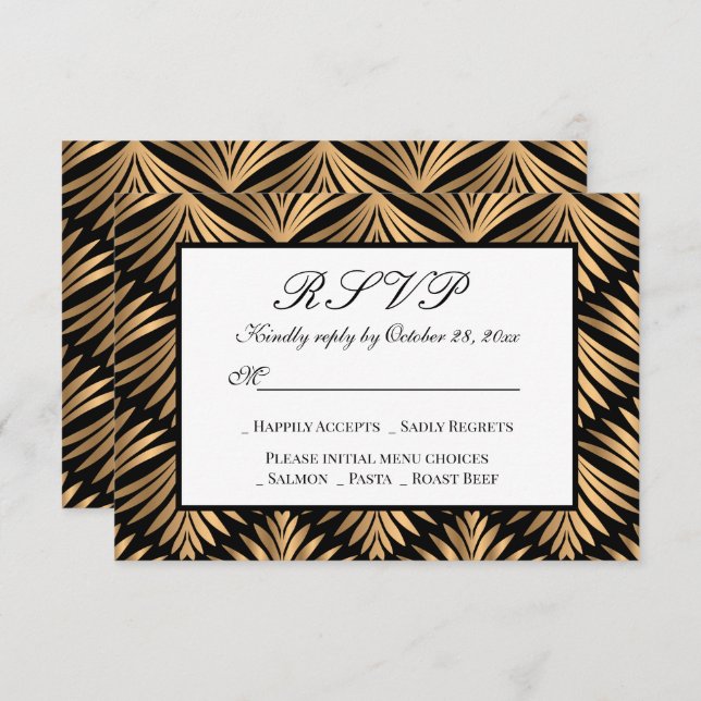 Convites Art Deco Black Gatsby Wedding RSVP (Frente/Verso)