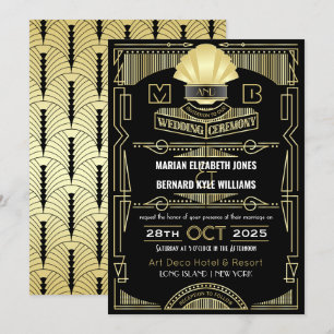 Convites Art Deco Casamento Elegante Excelente Negro Dourad