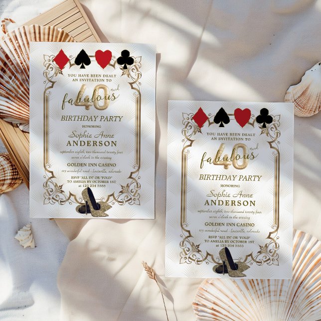 Convites Art Deco Casino Poker 40 e Fabuloso Aniversário (Criador carregado)