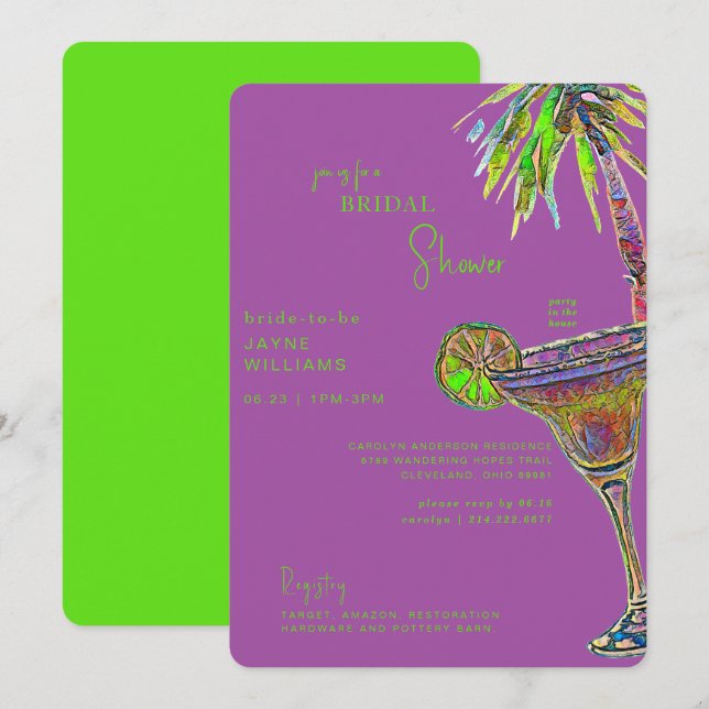 Convites Art Deco Chá de panela Margarita Mexicano (Frente/Verso)