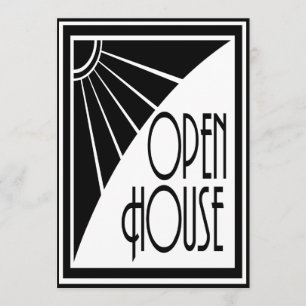 Convites Art Deco Chic Black and White Open House Personali