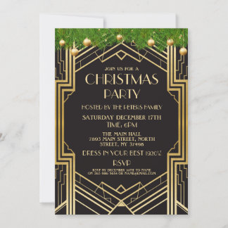 Convites Art Deco Christmas de 1920 Convidar o Partido Gats