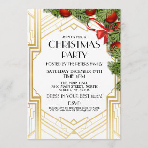 Convites Art Deco Christmas Invite Gatsby 1920 Festa Dourad