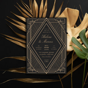Convites Art Deco Diamond Black e Dourado Weds