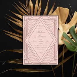 Convites Art Deco Diamond Blush Rosa Dourado Casamento Rosa