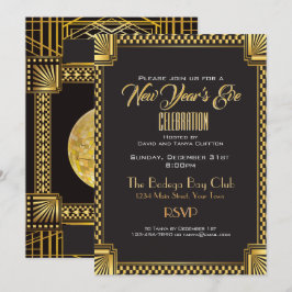 Convites Art Deco Dourado e Black NYE Gatsby Style