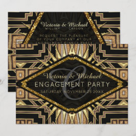 Convites Art Deco Dourado + Festa de noivado preto