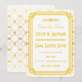 Convites Art Deco Dourado Save The Date
