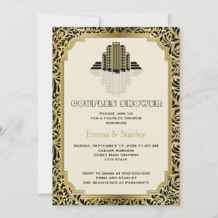 Convites Art Deco edifícios casais de casamento