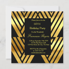 Convites ART DECO Elegante 60ª Festa de aniversário Dourada