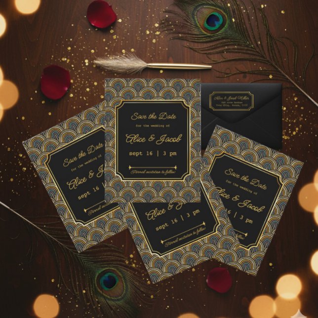 Convites Art Deco Embroidered-Style Save the Date Wedding (Criador carregado)