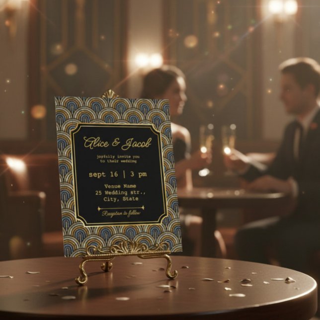 Convites Art Deco Embroidered-Style Wedding Invitation (Criador carregado)