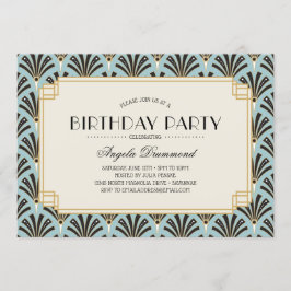 Convites Art Deco Fans Retirement Party Azul