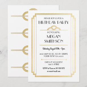 Convites Art Deco Festa de aniversário 1920 Gatsby Dourado 
