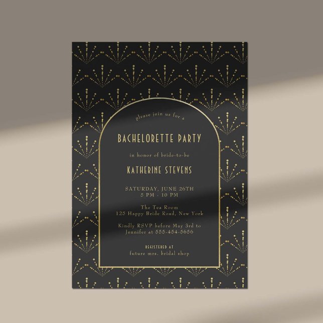Convites Art Deco Fireworks Dourado Boho Frame Bachelorette (art deco bachelorette invitation gold fan flower fireworks roaring twenties gatsby black elegant )