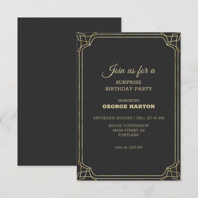 Convites Art Deco Frame Birthday (Frente/Verso)