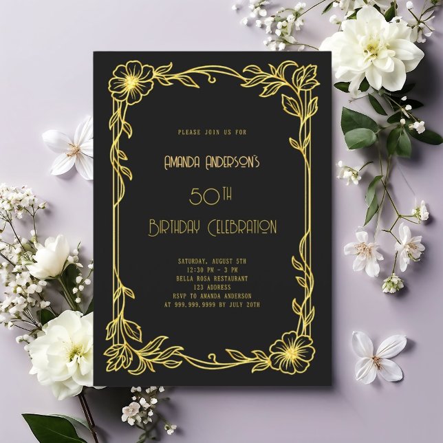 Convites Art Deco Gatsby Black Gold aniversário (Criador carregado)