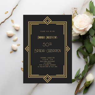 Convites Art Deco Gatsby Black Gold aniversário