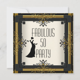 Convites ART DECO Gatsby Fabuloso 50 50º Ouro Creme Preto