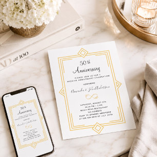 Convites Art Deco Gatsby gold 50º aniversário de casamento