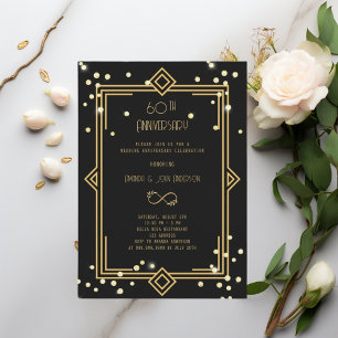 Convites Art Deco Gatsby preto 60º aniversário de casament