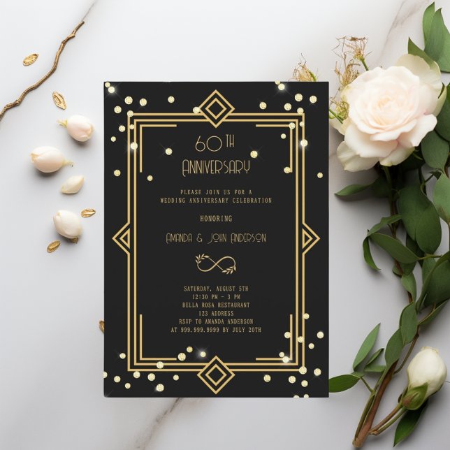Convites Art Deco Gatsby preto  60º aniversário de casament (Criador carregado)
