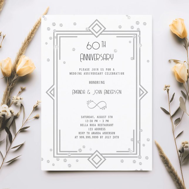 Convites Art Deco Gatsby White 60º aniversário de casamento (Criador carregado)