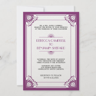 Convites Art deco geométrico roxo da idade do jazz que