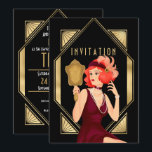 Convites Art Deco Glam Girl aniversário de 30 anos Dourada<br><div class="desc">Seus hóspedes saberão que estão em um tempo de 1920 ruidoso quando recebem este convite elegante do estilo ouro e arte negra para o seu aniversário de 30 anos. Por trás, personalize facilmente a tipografia com seus detalhes. Na frente, a palavra do cabeçalho Convite dentro do mesmo quadro de estilo...</div>