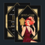 Convites Art Deco Glam Girl aniversário de 30 anos Dourada<br><div class="desc">Seus hóspedes saberão que estão em um tempo de 1920 ruidoso quando recebem este convite elegante do estilo ouro e arte negra para o seu aniversário de 30 anos. Por trás, personalize facilmente a tipografia com seus detalhes. Na frente, a palavra do cabeçalho Convite dentro do mesmo quadro de estilo...</div>