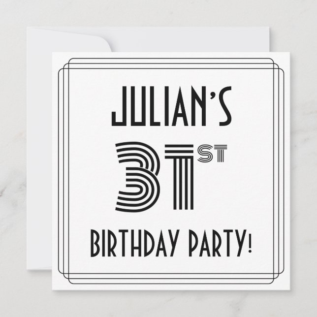 Convites Art Deco Inspira 31ª Festa de aniversário, Nome Pe (Frente)