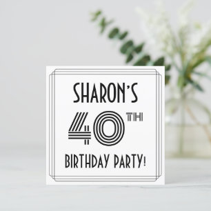 Convites Art Deco Inspired 40th Birthday Party, Custom Name