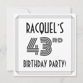 Convites Art Deco Inspired 43rd Birthday Party, Custom Name