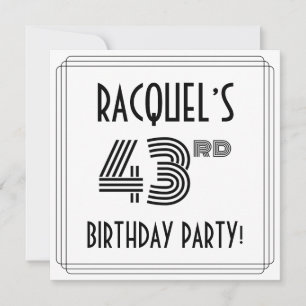 Convites Art Deco Inspired 43rd Birthday Party, Custom Name
