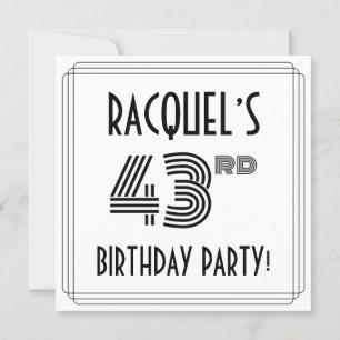 Convites Art Deco Inspired 43rd Birthday Party, Custom Name