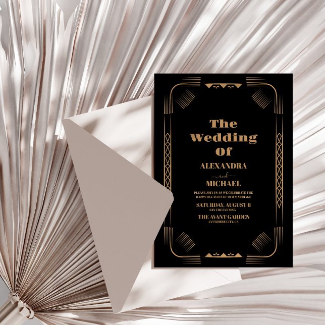 Convites Art Deco Ironwork Faux Casamento Dourado (Criador carregado)