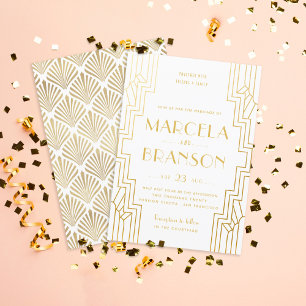 Convites Art Deco Ironwork Faux Casamento Dourado
