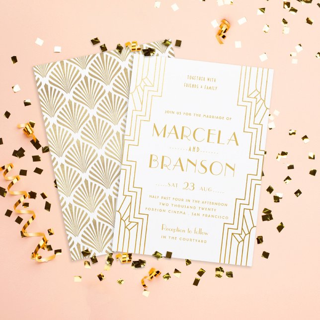 Convites Art Deco Ironwork Faux Casamento Dourado (Criador carregado)