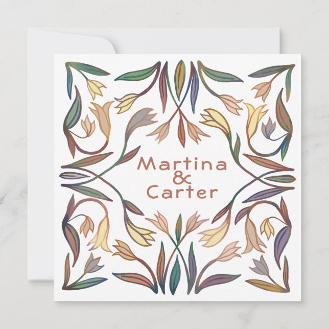 Convites Art Deco Lily Boho Floral Feita à Mão (Verso)