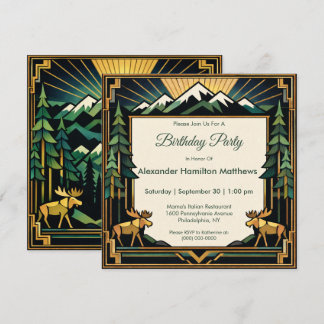 Convites Art Deco Mountain Forest Birthday Party