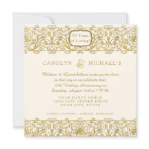 Art Deco Nouveau 50º Aniversário Dourado Creme